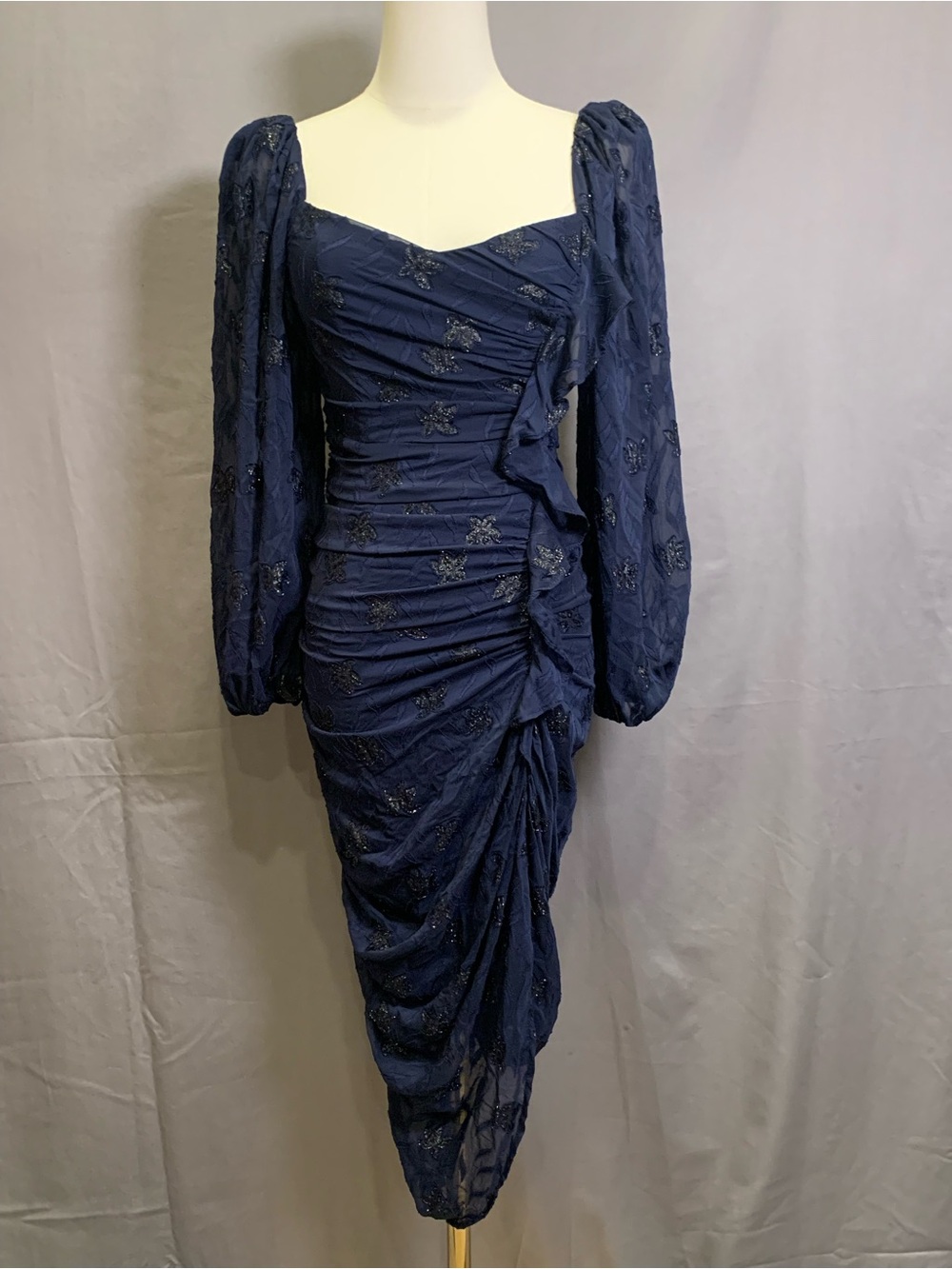 ASTR the Label Athens Dress, Navy Metallic Floral, Size XS